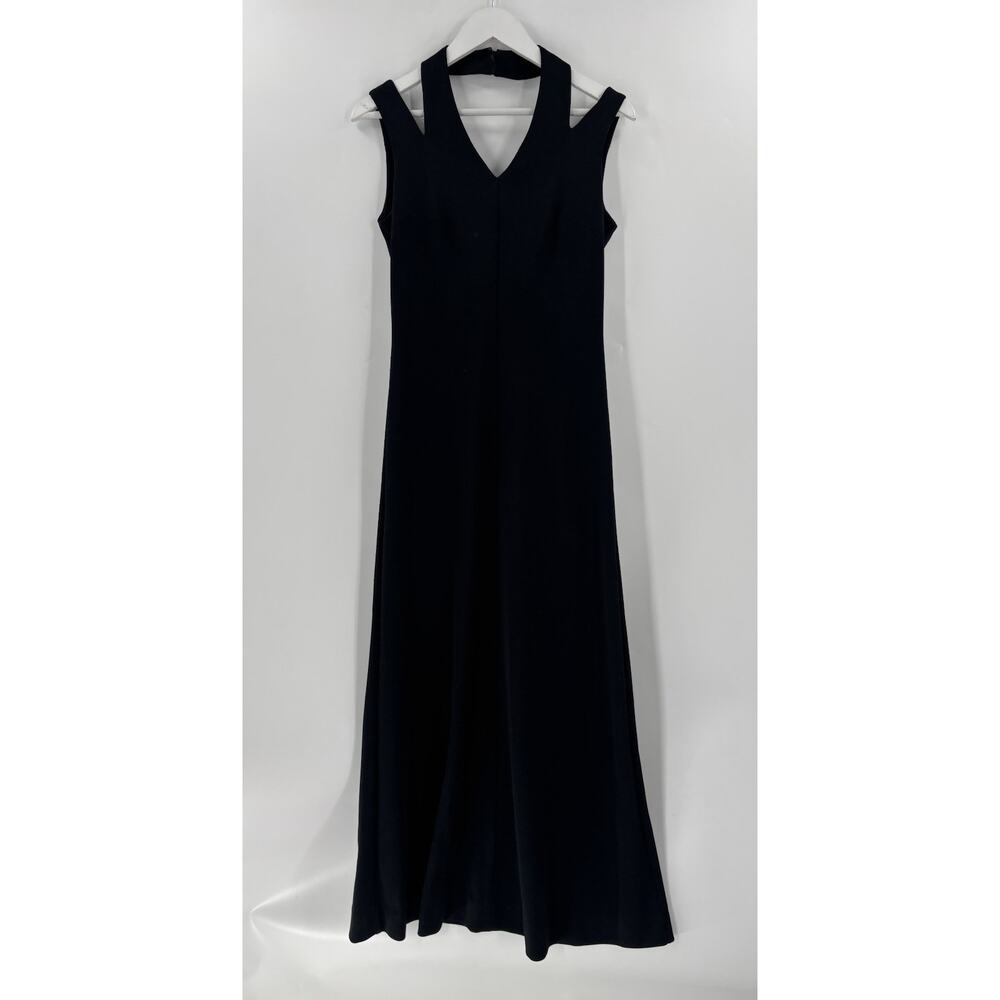 Bleeker Street Vintage Dress Womens 12 Black 70s Union Made Maxi Evening V Neck